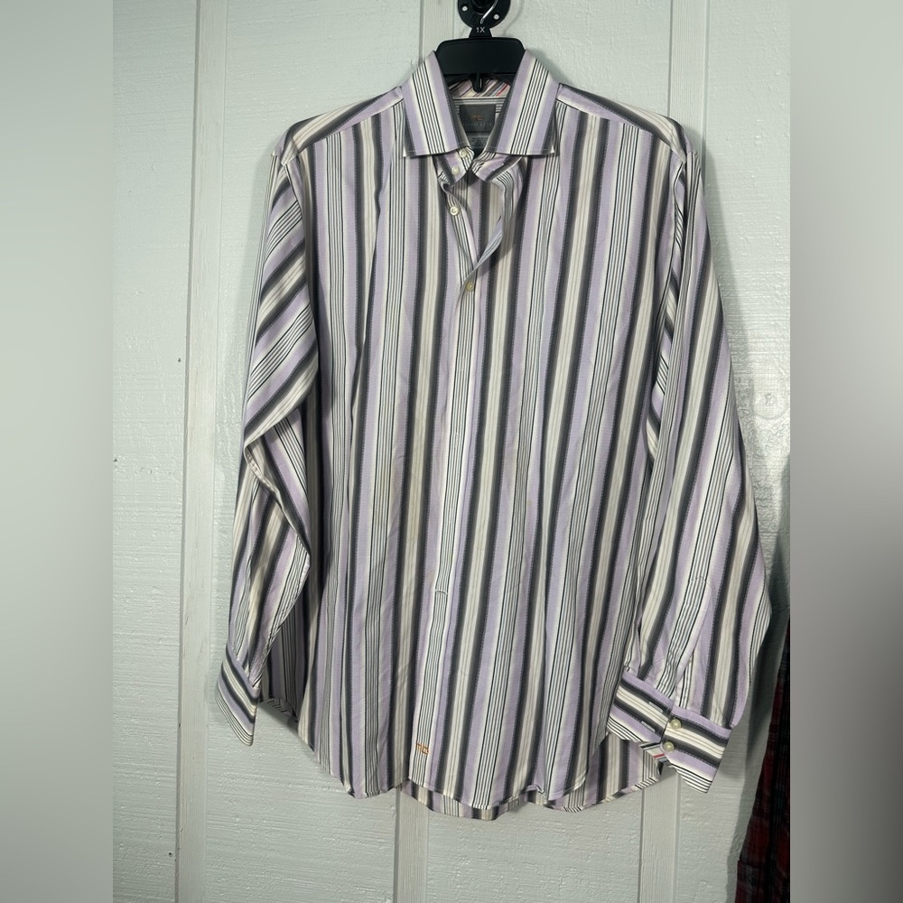 Thomas Dean Lavender and Gray Mens Button Down Long Sleeve Shirt Size XL EUC